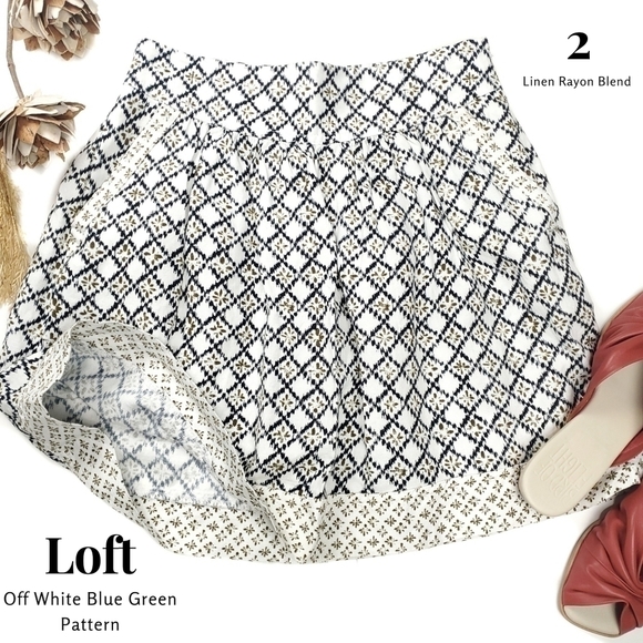 Loft Off White Blue Green Patterned Pocketed Skirt Sz 2 - Picture 1 of 12